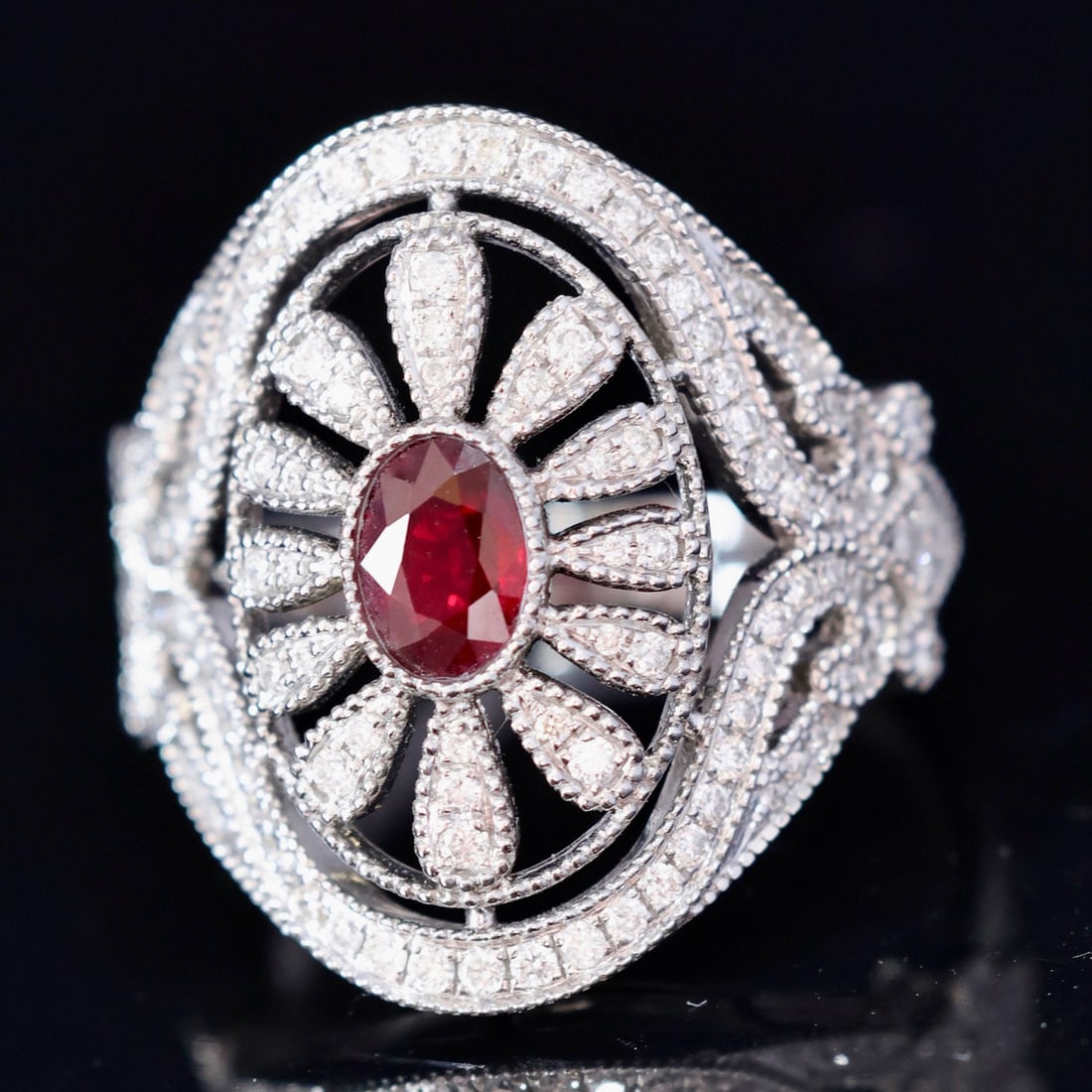 14k Gold 0.94 Ctw Natural Ruby & Diamond Ring - 6