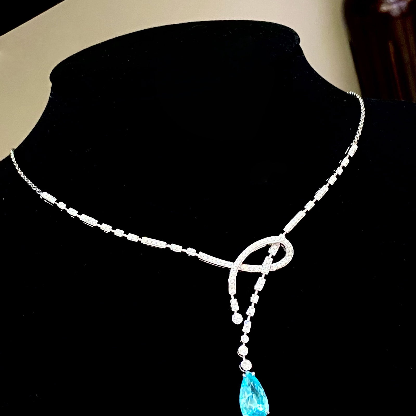14k Gold 2.62 Ctw Natural Paraiba Tourmaline & Diamond Necklace - 2
