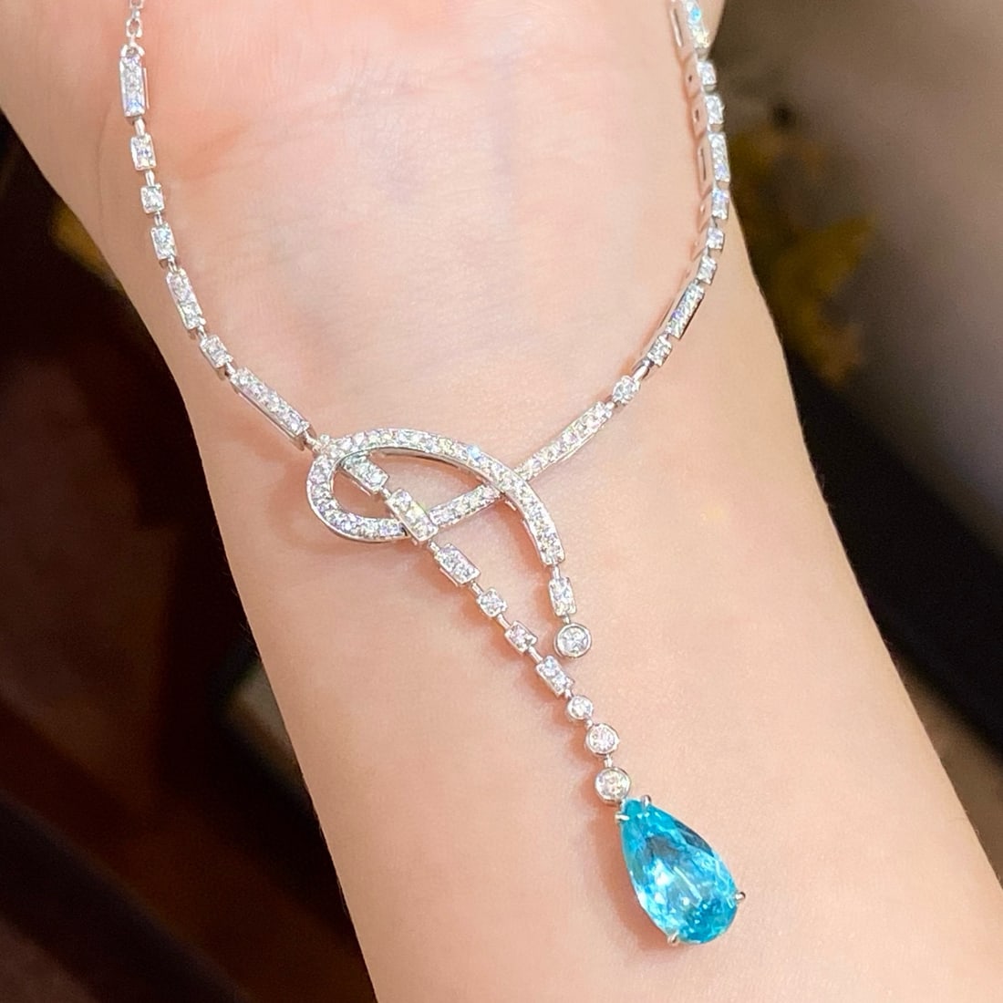 14k Gold 2.62 Ctw Natural Paraiba Tourmaline & Diamond Necklace - 6