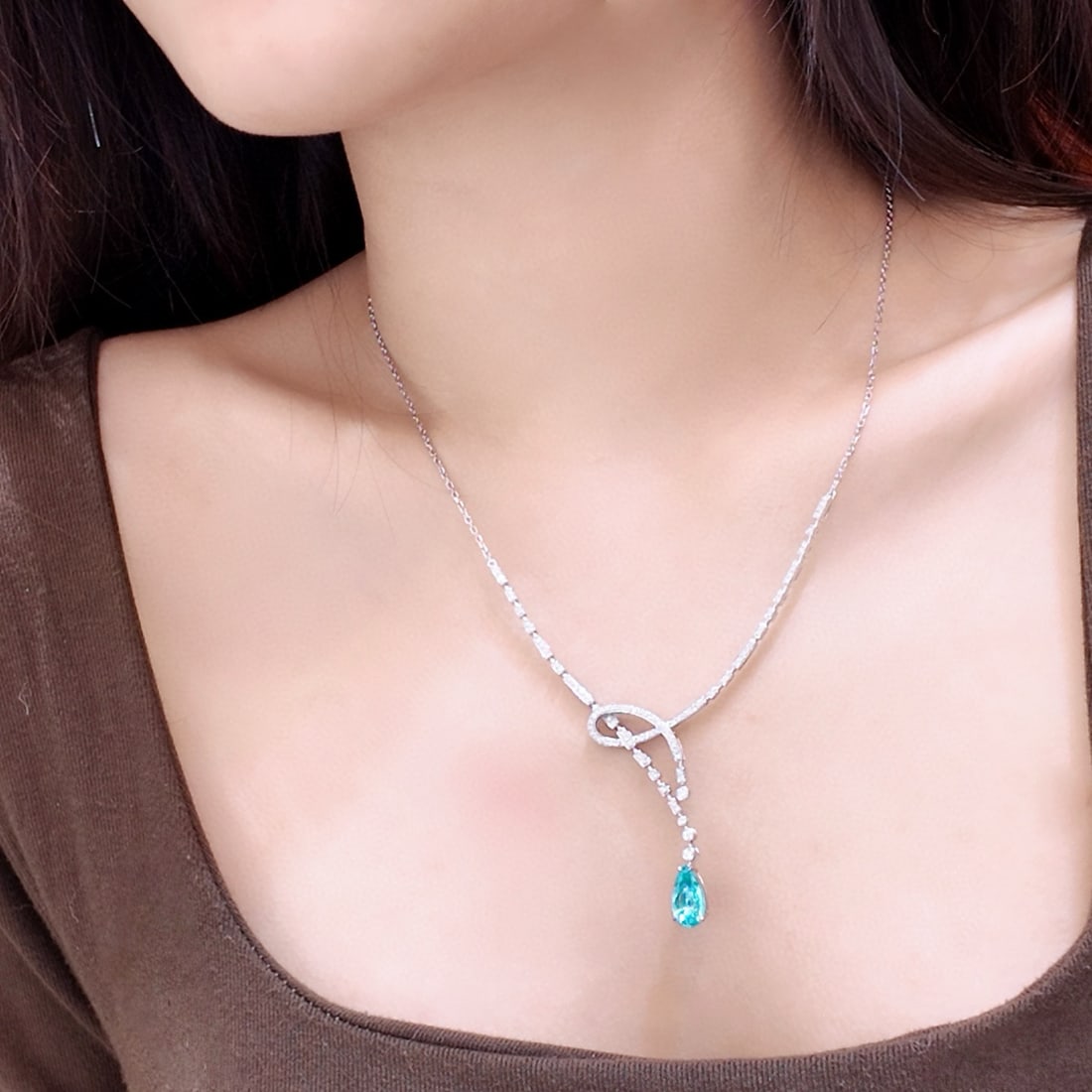 14k Gold 2.62 Ctw Natural Paraiba Tourmaline & Diamond Necklace - 7