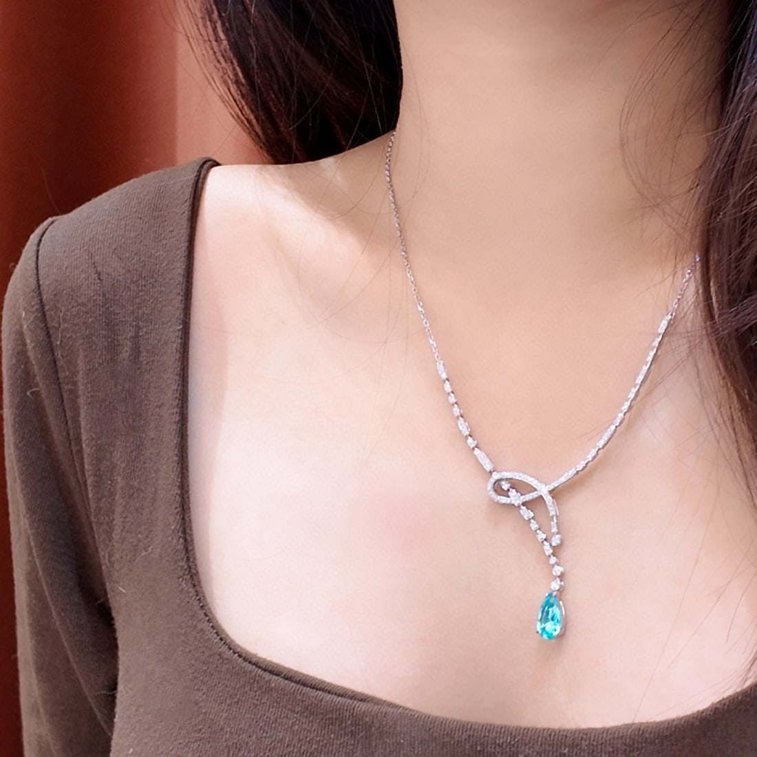 14k Gold 2.62 Ctw Natural Paraiba Tourmaline & Diamond Necklace - 8