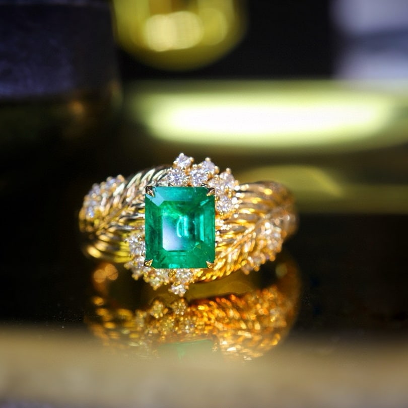 14k Gold 1.21 Ctw Vivid Green Natural Emerald & Diamond Ring - 6