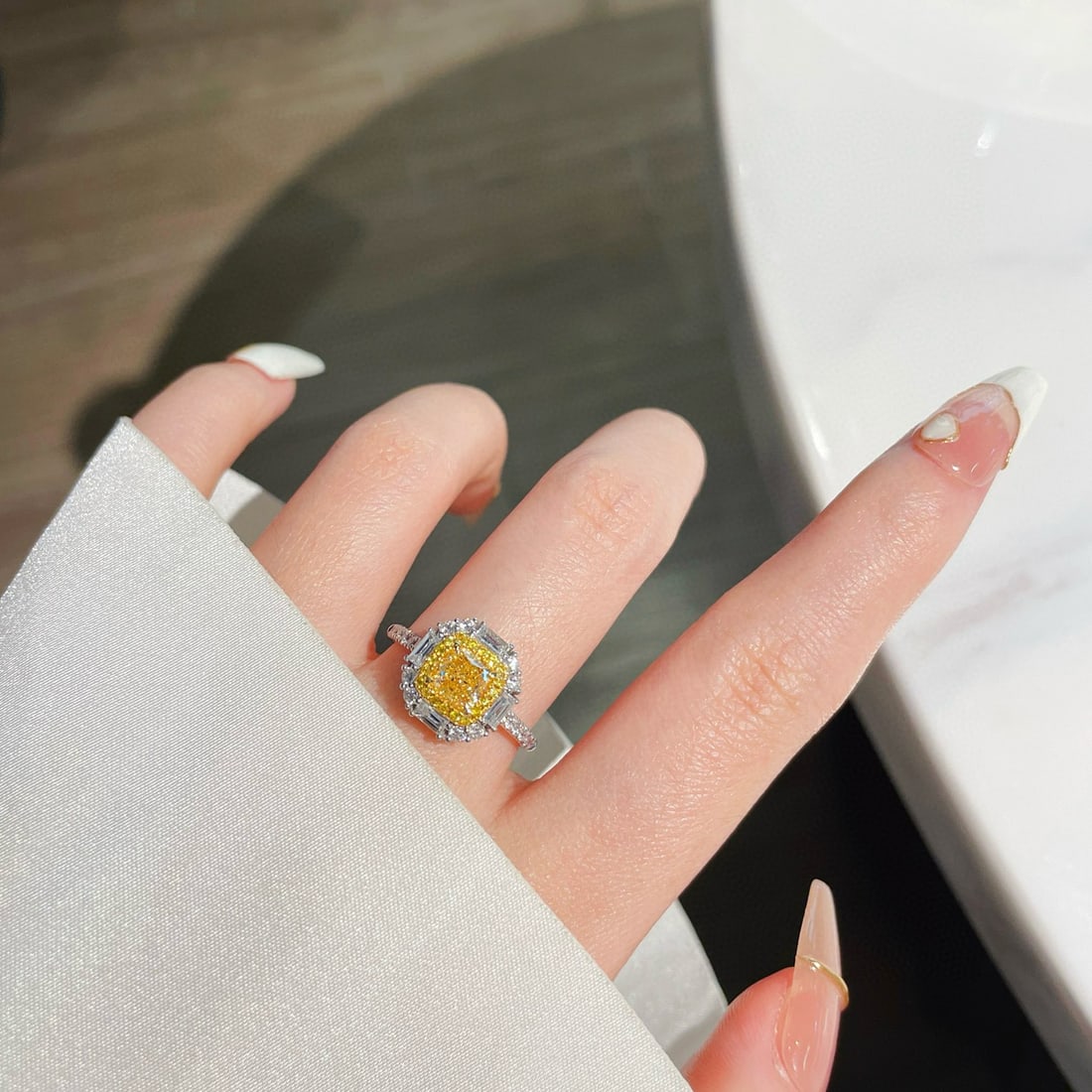 Gia Certified 14k Gold 1.58 Ctw Natural Yellow Diamond & Diamond Ring - 5