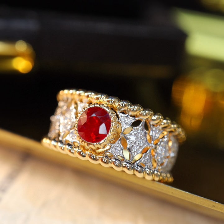 14k Gold 0.86 Ctw Natural Ruby & Diamond Ring - 2