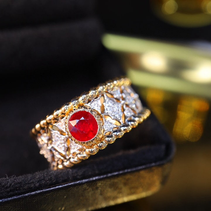 14k Gold 0.86 Ctw Natural Ruby & Diamond Ring - 3