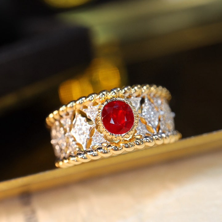 14k Gold 0.86 Ctw Natural Ruby & Diamond Ring - 4