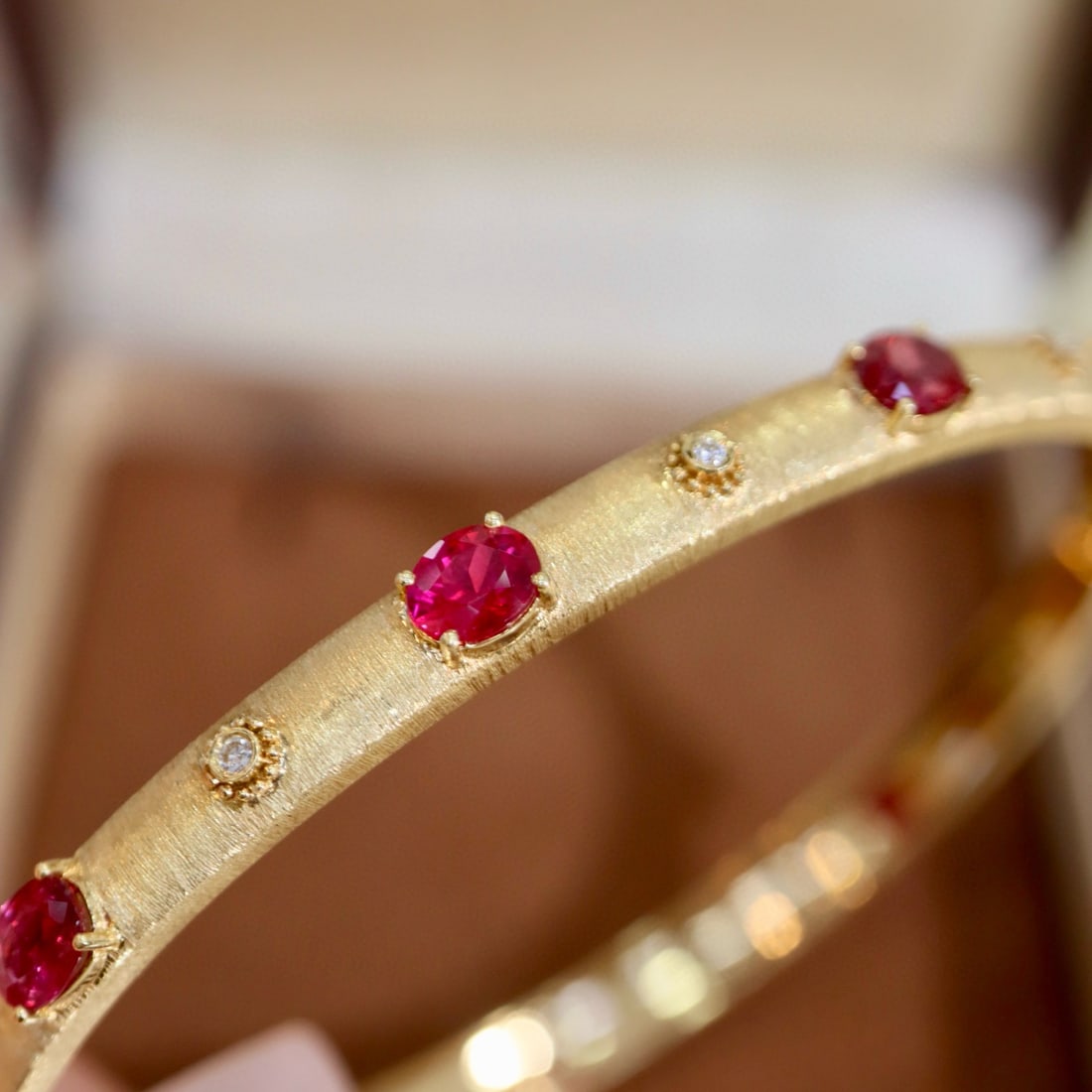 14k Gold 2.86 Ctw Natural Ruby & Diamond Bangle - 2