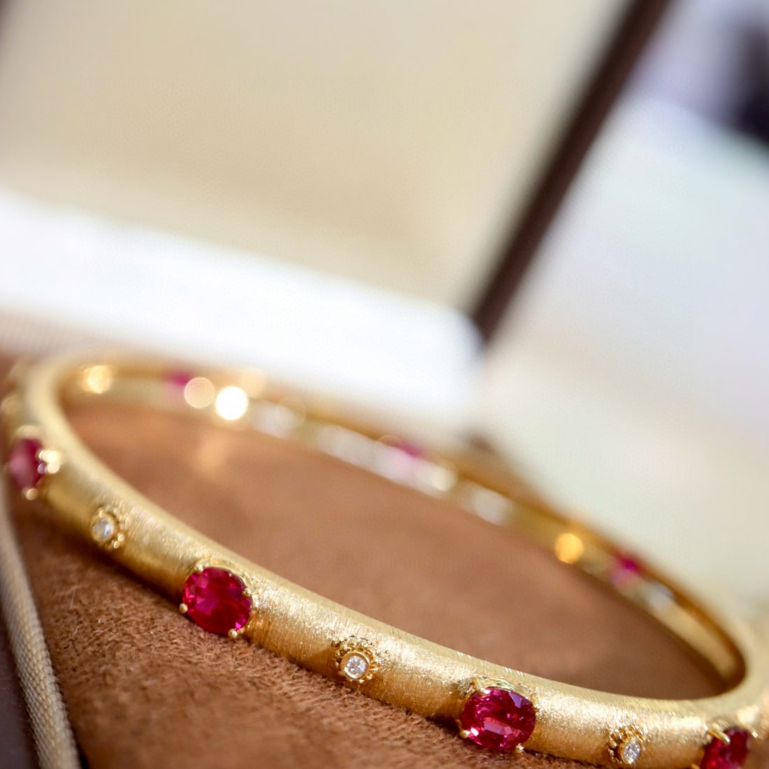 14k Gold 2.86 Ctw Natural Ruby & Diamond Bangle - 3