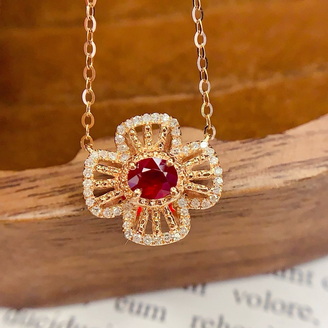 14k Gold 1.78 Ct Vivid Red Natural Ruby & Diamond Necklace - 2