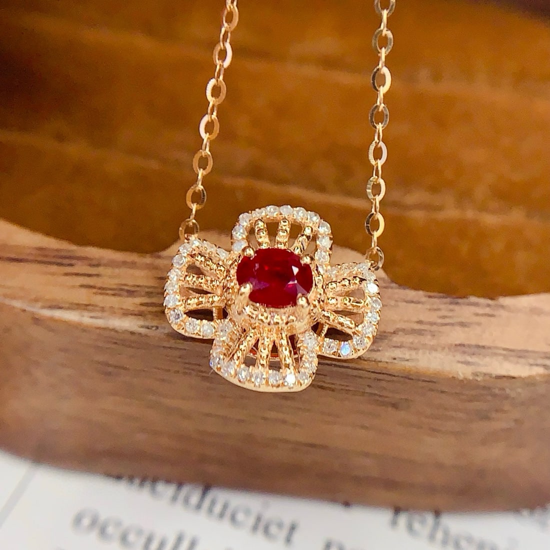 14k Gold 1.78 Ct Vivid Red Natural Ruby & Diamond Necklace - 3