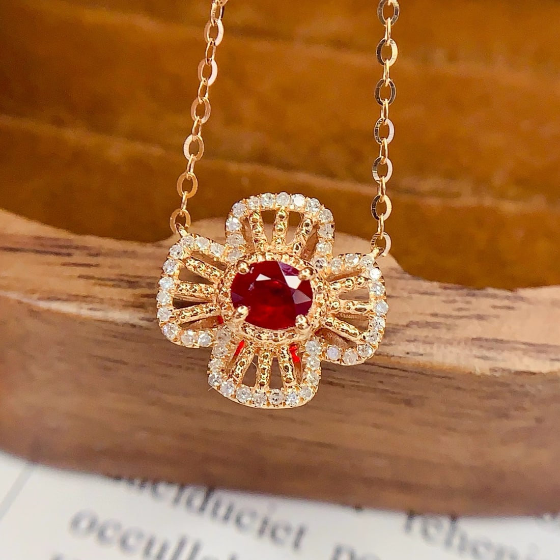 14k Gold 1.78 Ct Vivid Red Natural Ruby & Diamond Necklace - 4