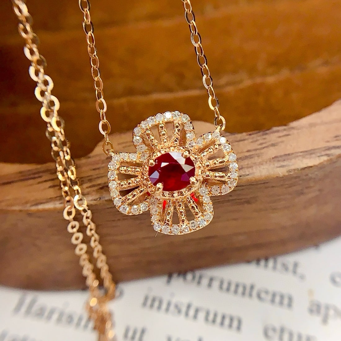 14k Gold 1.78 Ct Vivid Red Natural Ruby & Diamond Necklace - 5
