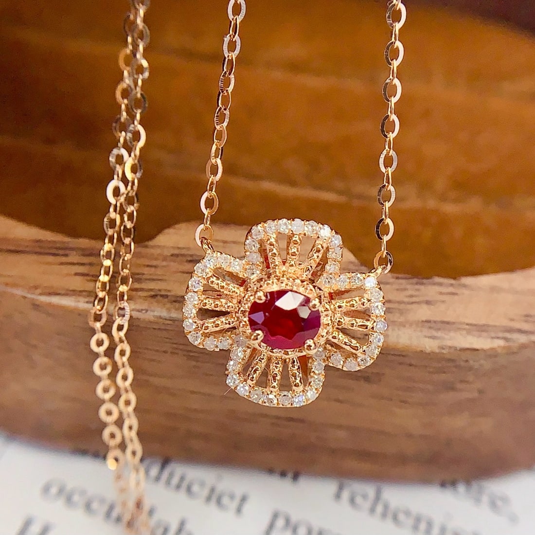 14k Gold 1.78 Ct Vivid Red Natural Ruby & Diamond Necklace - 6