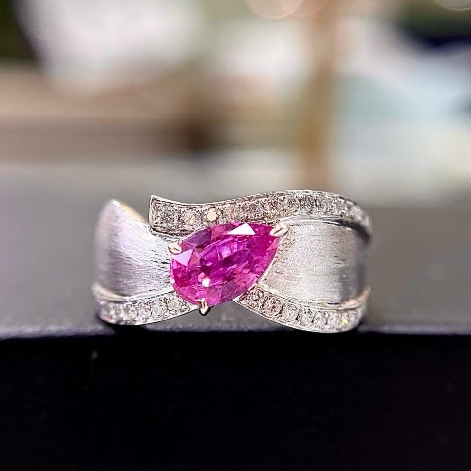 14k Gold 1.29 Ctw Natural Sapphire & Diamond Ring: Ref:230996062 // gold content:14k gold // ring size:7. 25us // // main gemstone:sapphire // shape:pear // carat weight:1. 00ct // color:purple // treatment:natural // // adjacent gemstone 2 : diamond