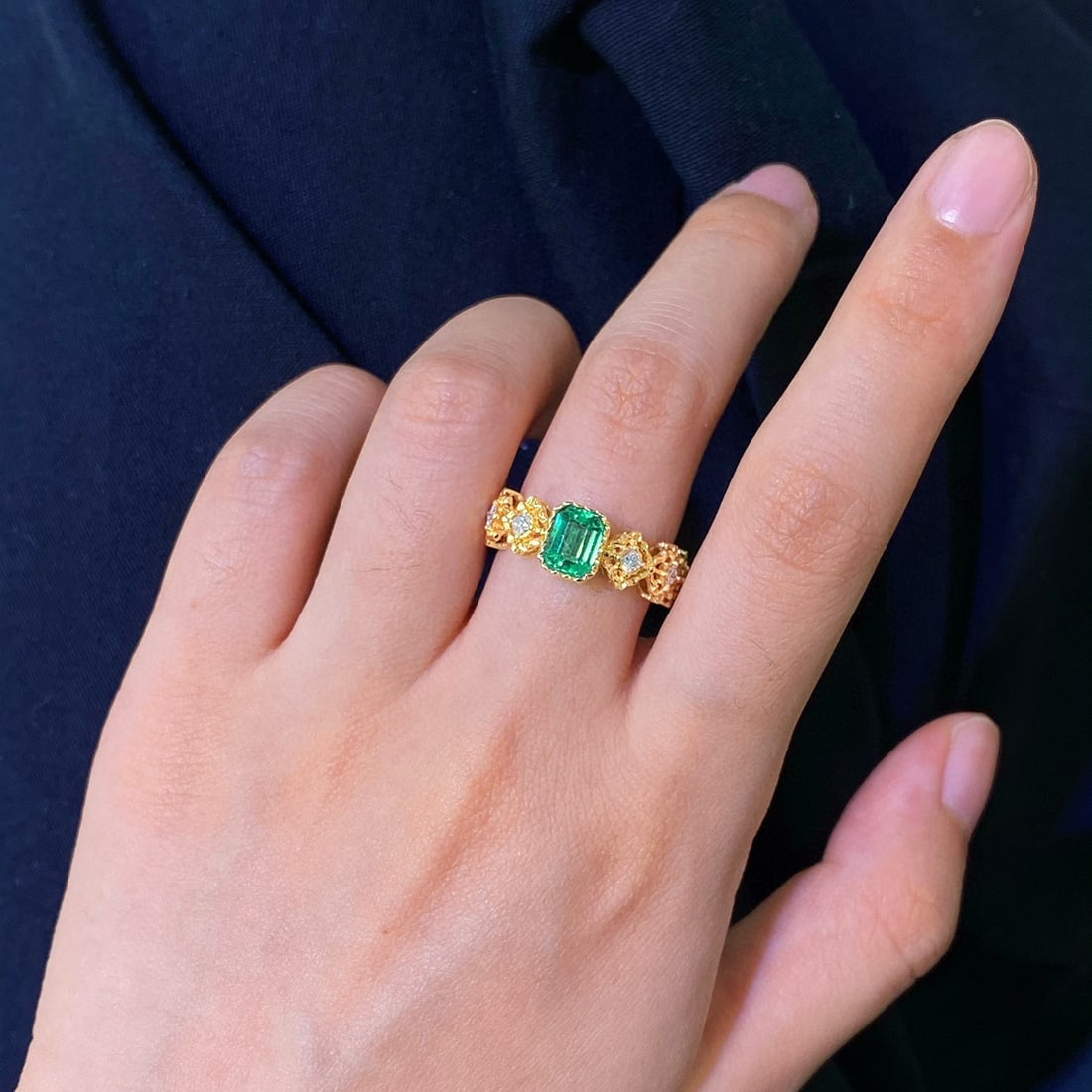 14k Gold 1.15 Ctw Natural Emerald & Diamond Ring - 4