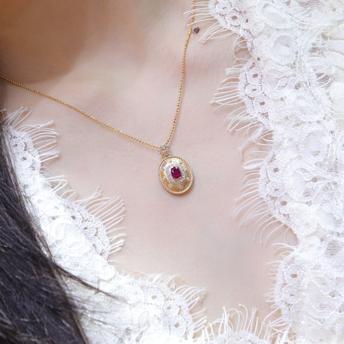 14k Gold 0.5 Ct Natural Ruby & Diamond Pendant( Without Chain ) - 2