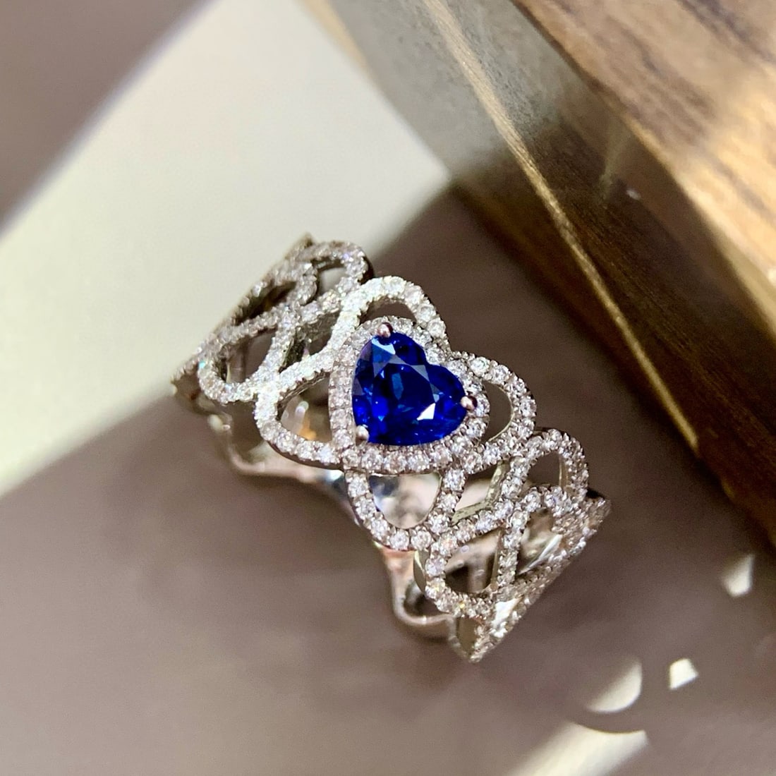 14k Gold 1.26 Ctw Natural Sapphire & Diamond Ring: Ref:230996074 // gold content:14k gold // ring size:7. 25us // // main gemstone:sapphire // shape:heart // carat weight:0. 75ct // color:royal blue // treatment:natural // // adjacent gemstone 2 :