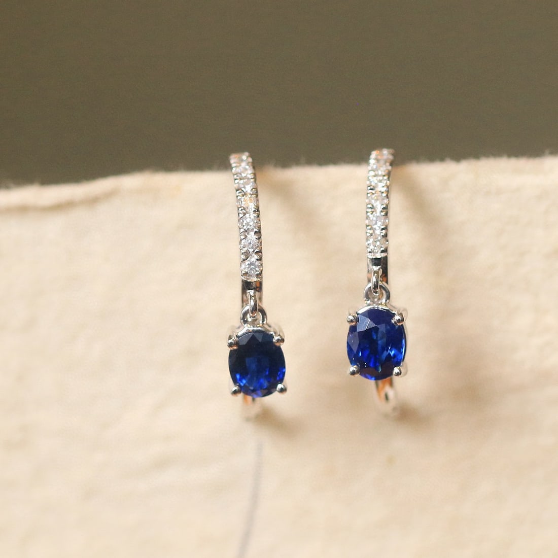 14k Gold 1.03 Ctw Natural Sapphire & Diamond Earrings - 2