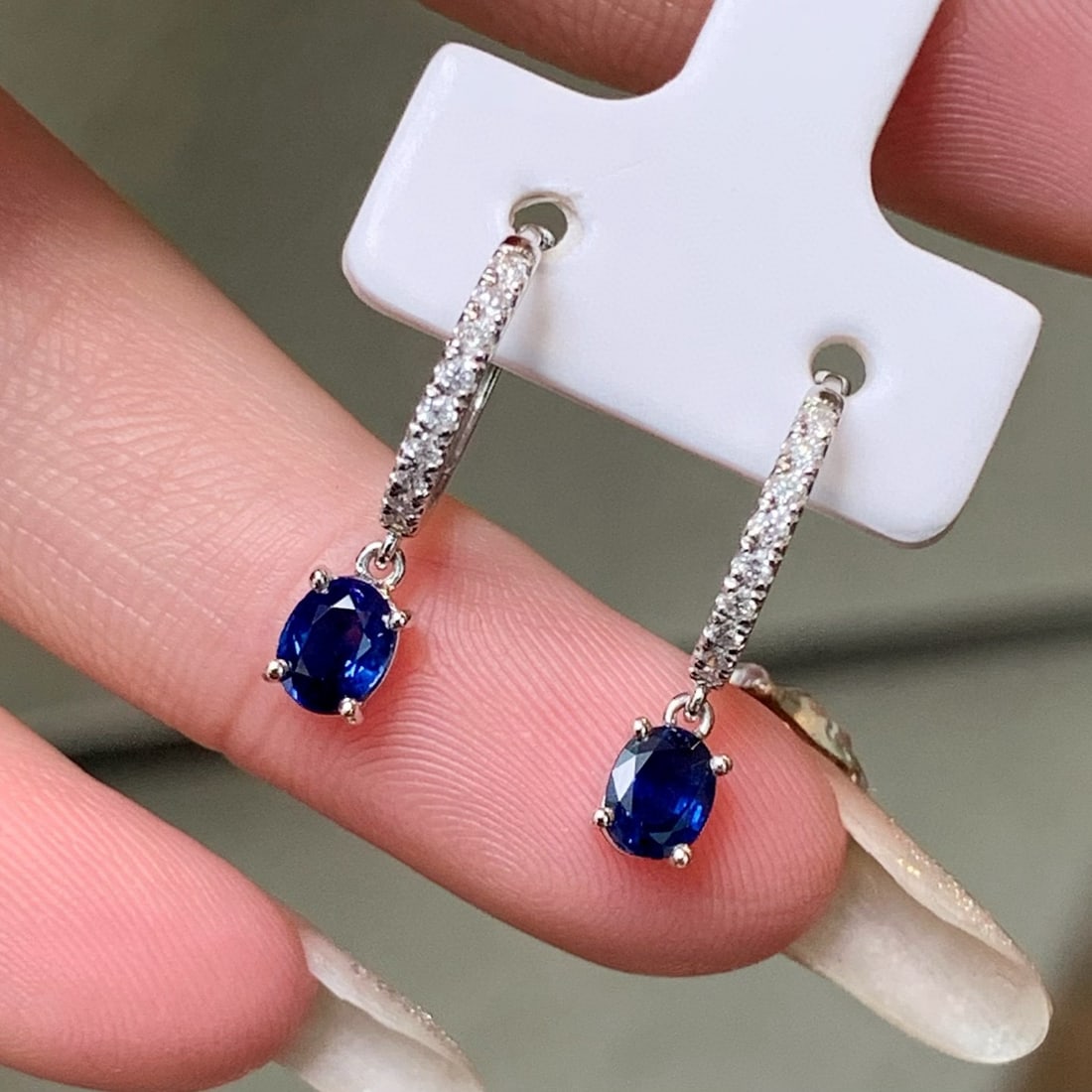 14k Gold 1.03 Ctw Natural Sapphire & Diamond Earrings - 3