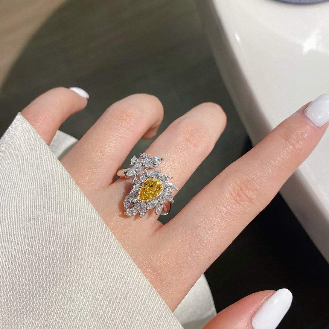Gia Certified 14k Gold 2.49 Ctw Natural Yellow Diamond & Diamond Ring - 2