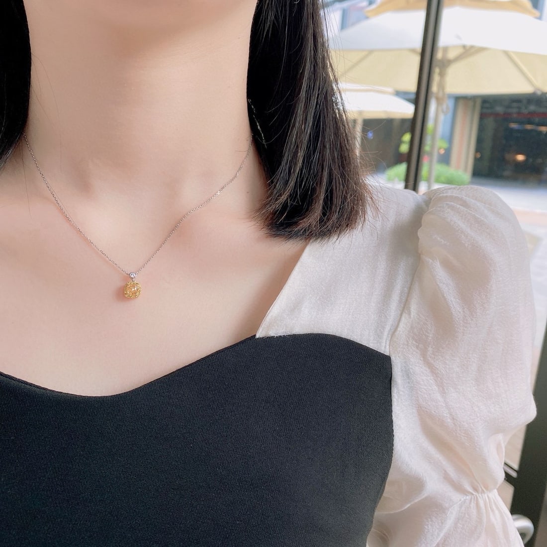 14k Gold 1.12 Ctw Natural Yellow Diamond & Diamond Necklace - 4