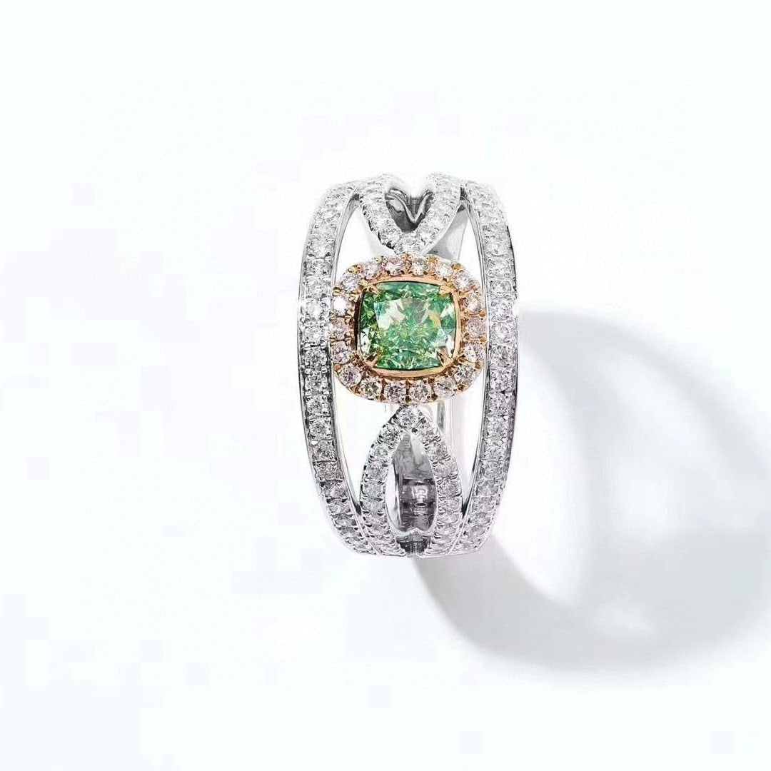 14k Gold 1.38 Ctw Natural Green Diamond & Diamond Ring - 2