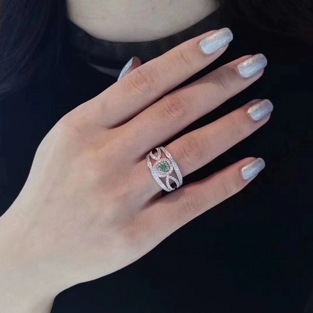 14k Gold 1.38 Ctw Natural Green Diamond & Diamond Ring - 3