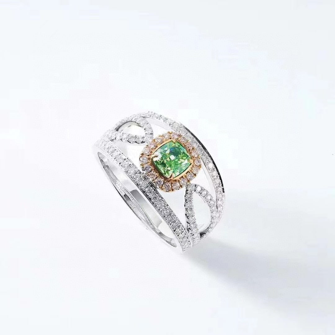 14k Gold 1.38 Ctw Natural Green Diamond & Diamond Ring - 4