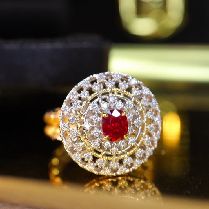 14k Gold 0.92 Ctw Natural Ruby & Diamond Ring - 5