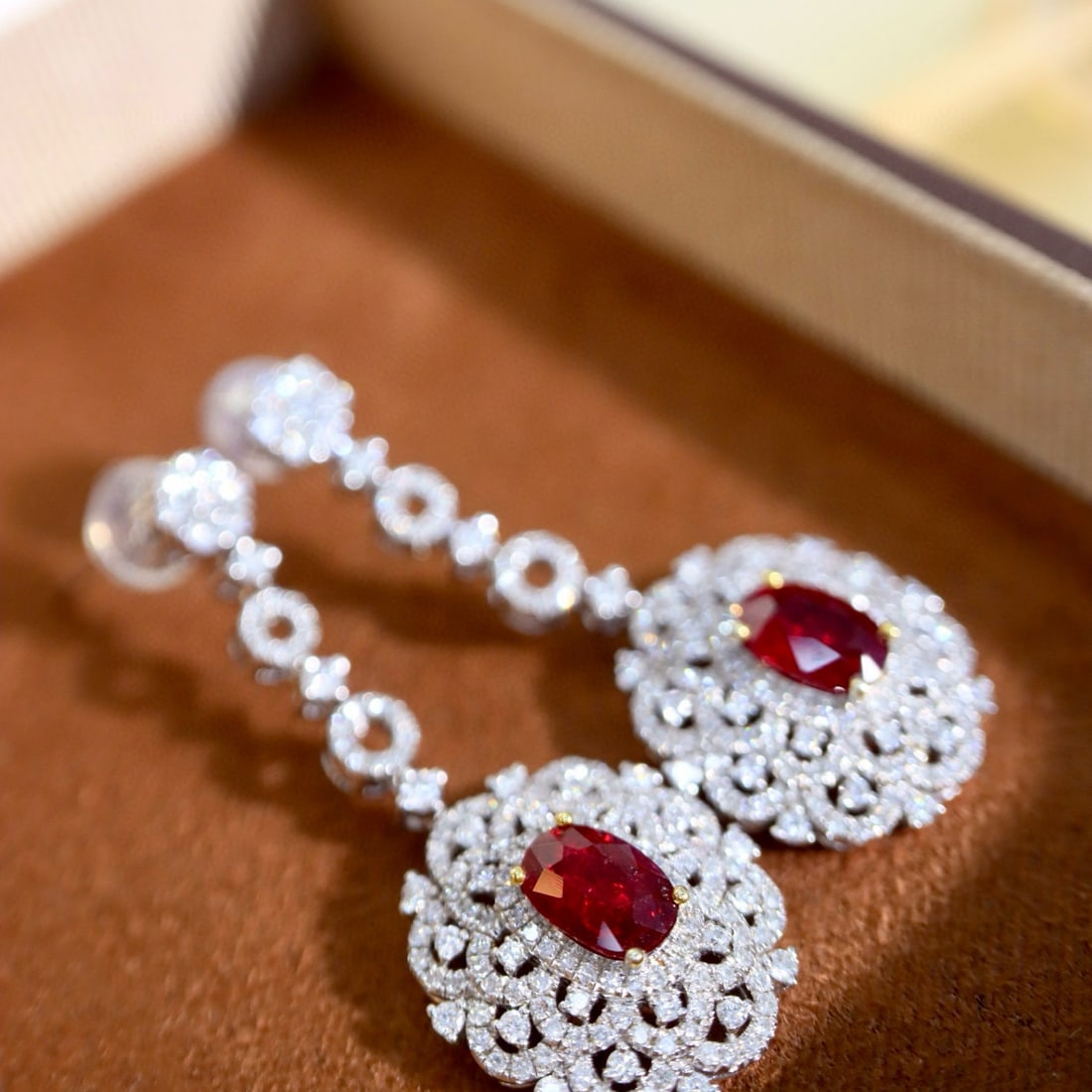 14k Gold 2.78 Ctw Natural Ruby & Diamond Earrings - 4