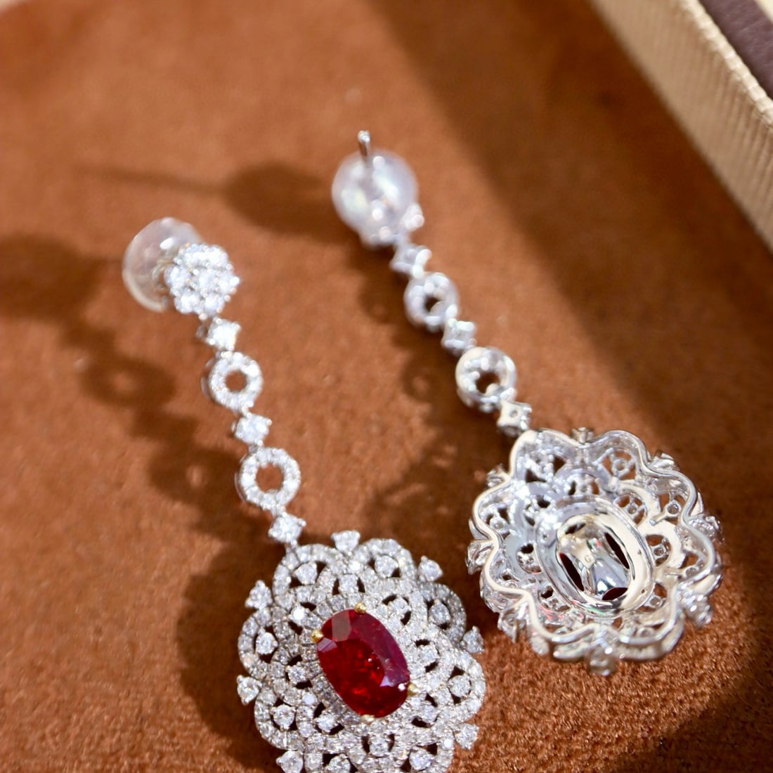 14k Gold 2.78 Ctw Natural Ruby & Diamond Earrings - 5