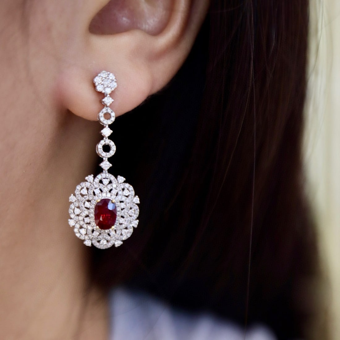 14k Gold 2.78 Ctw Natural Ruby & Diamond Earrings - 6