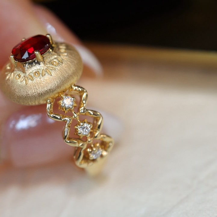 14k Gold 0.64 Ctw Natural Ruby & Diamond Ring - 6