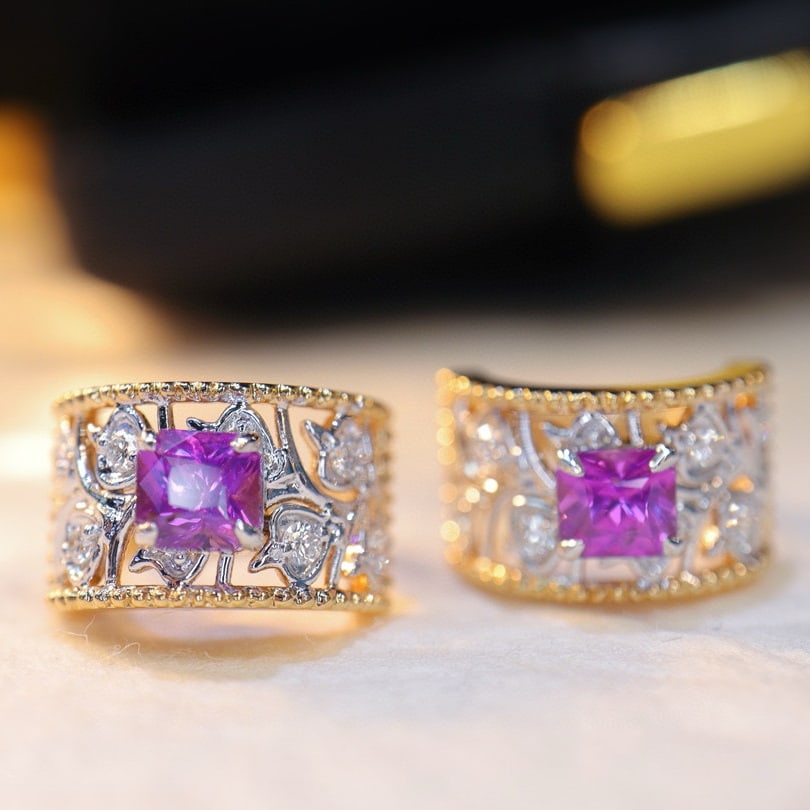 14k Gold 1.20 Ctw Natural Sapphire & Diamond Earrings - 2