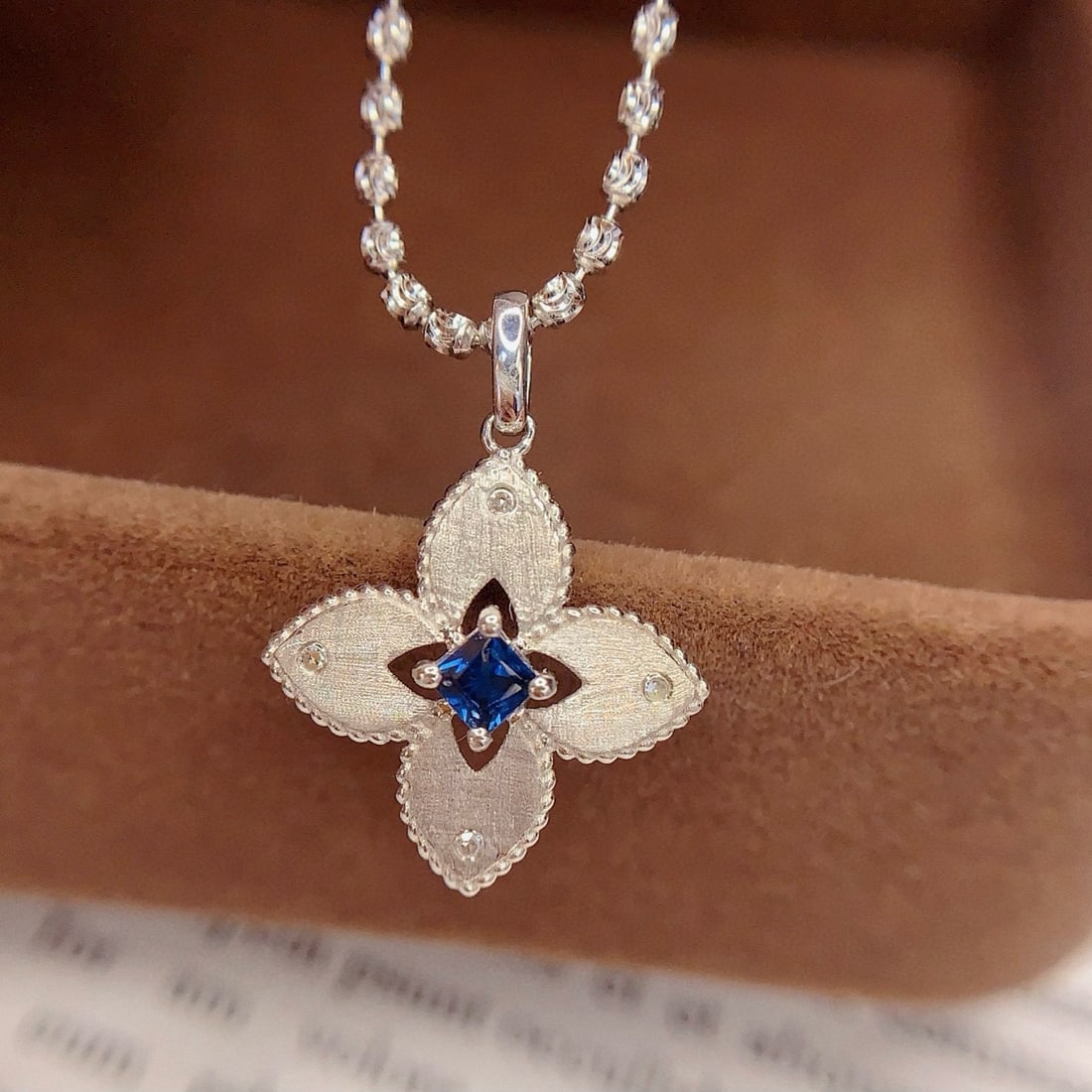 14k Gold 0.2 Ct Natural Sapphire & Diamond Pendant( Without Chain ) - 2