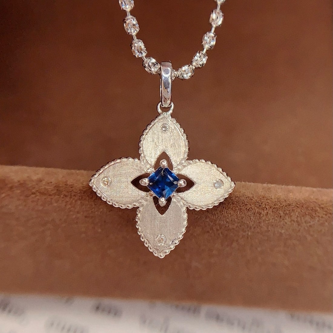 14k Gold 0.2 Ct Natural Sapphire & Diamond Pendant( Without Chain ) - 3