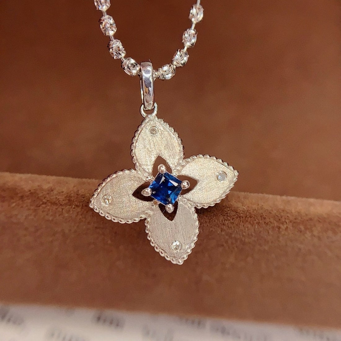 14k Gold 0.2 Ct Natural Sapphire & Diamond Pendant( Without Chain ) - 4