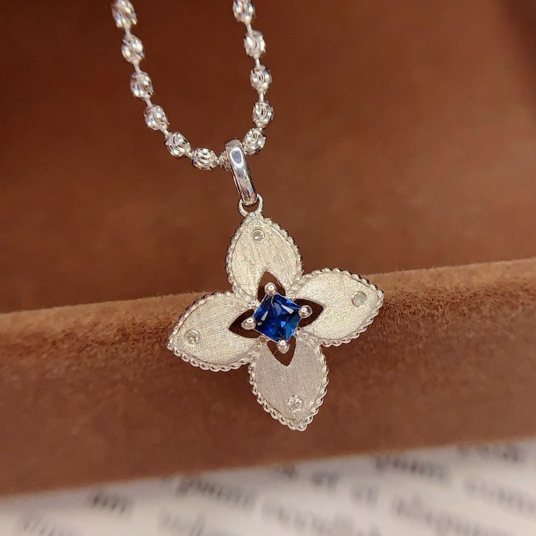 14k Gold 0.2 Ct Natural Sapphire & Diamond Pendant( Without Chain ) - 6