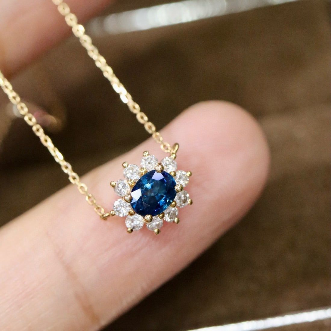 14k Gold 0.75 Ctw Natural Sapphire & Diamond Necklace - 2