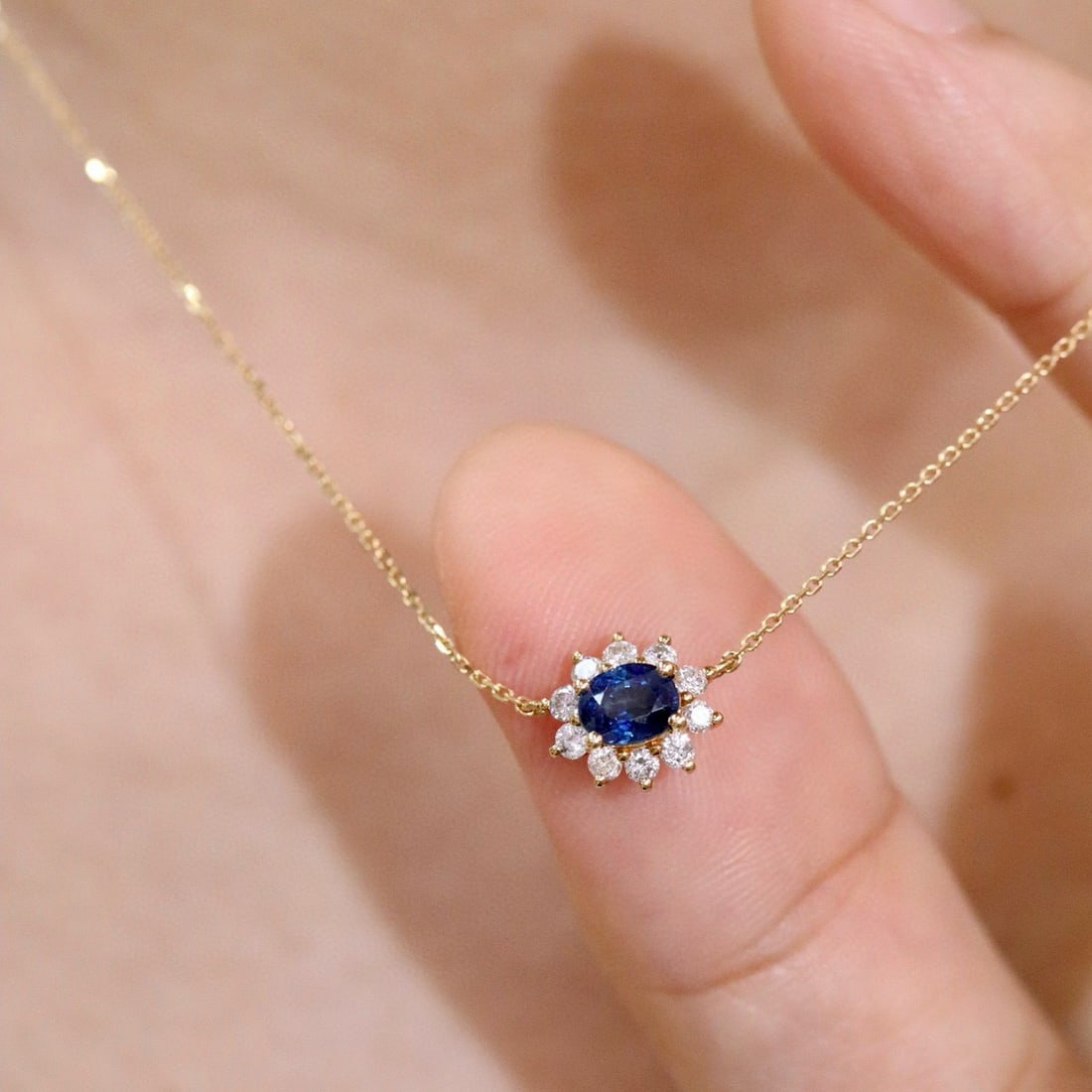 14k Gold 0.75 Ctw Natural Sapphire & Diamond Necklace - 3