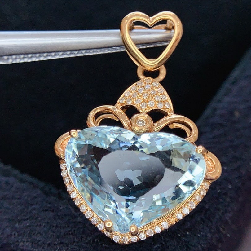 14k Gold 5.9 Ct Natural Aquamarine & Diamond Pendant( Without Chain ) - 3
