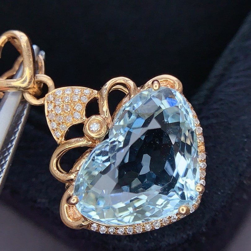 14k Gold 5.9 Ct Natural Aquamarine & Diamond Pendant( Without Chain ) - 4