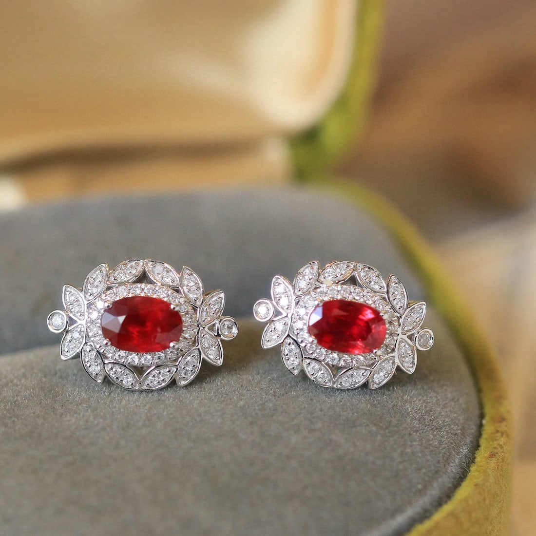 14k Gold 1.35 Ctw Natural Ruby & Diamond Earrings - 2
