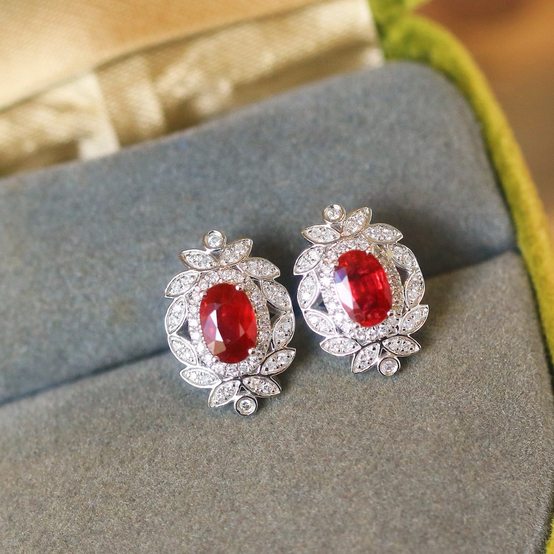 14k Gold 1.35 Ctw Natural Ruby & Diamond Earrings - 6
