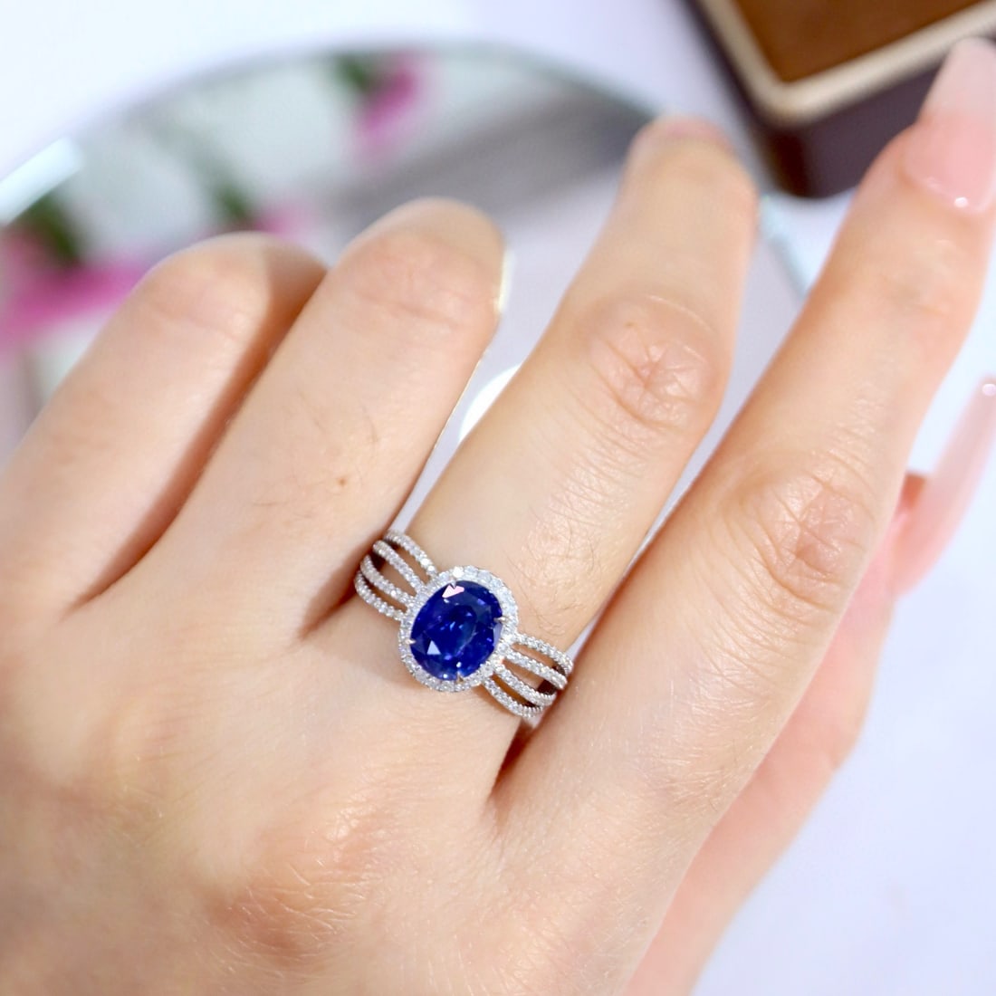 14k Gold 3.00 Ctw Natural Sapphire & Diamond Ring - 7