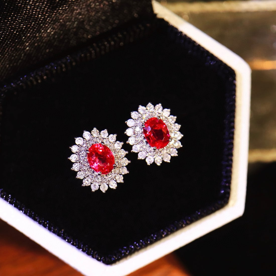 14k Gold 1.35 Ctw Vivid Red Natural Ruby & Diamond Earrings - 3