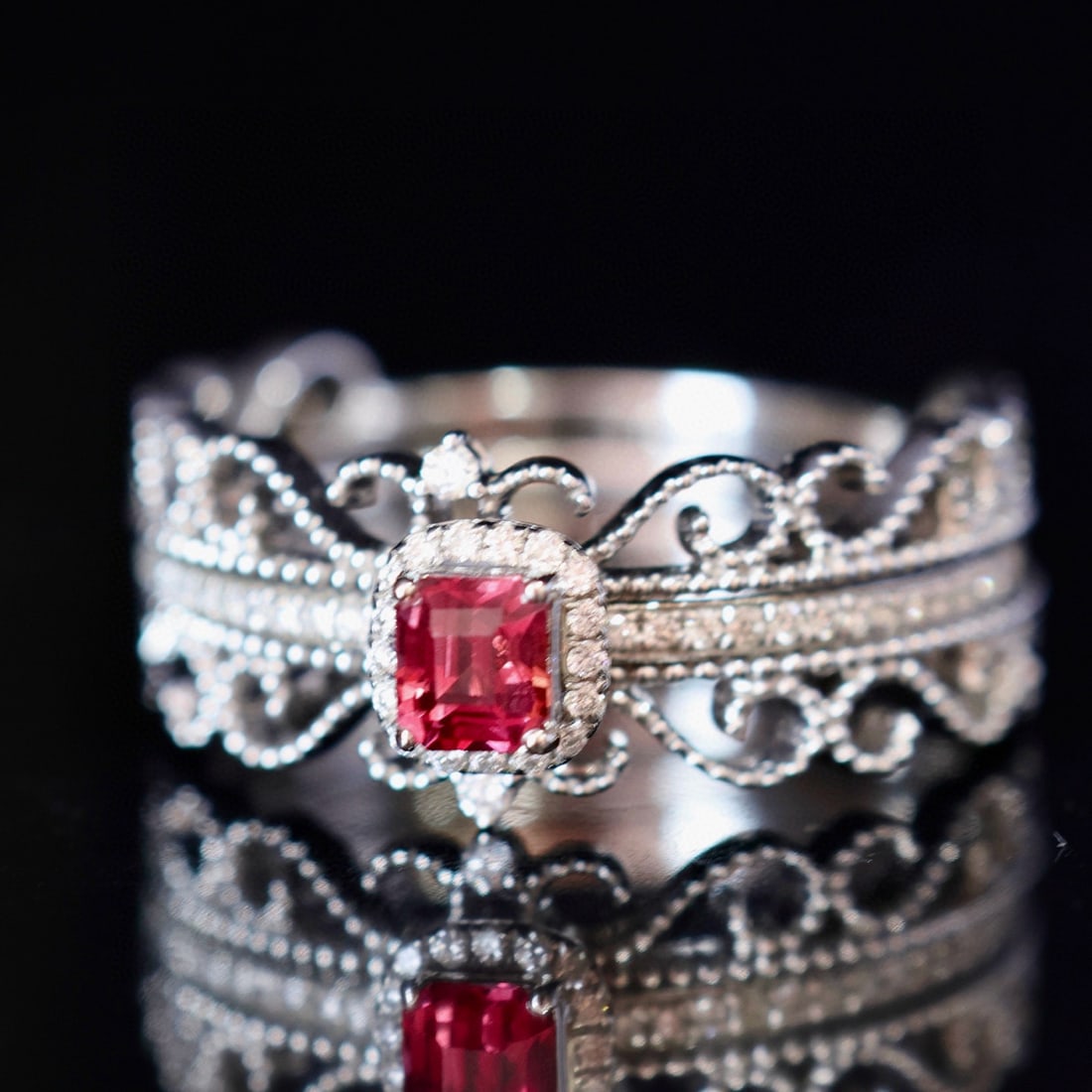 14k Gold 0.51 Ctw Natural Padparadscha Sapphire & Diamond Ring - 2