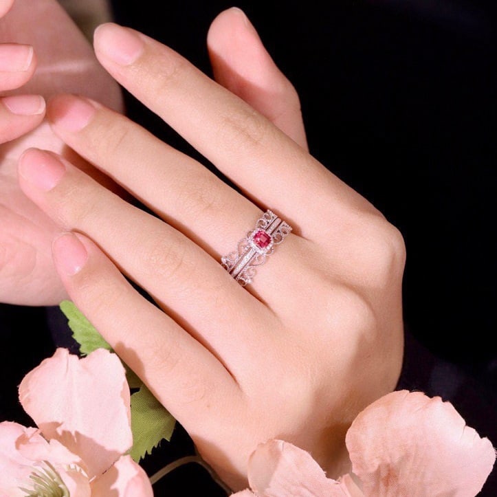14k Gold 0.51 Ctw Natural Padparadscha Sapphire & Diamond Ring - 5