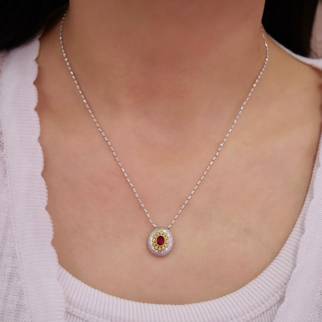 14k Gold 0.38 Ctw Natural Ruby & Diamond Pendant( Without Chain ) - 2