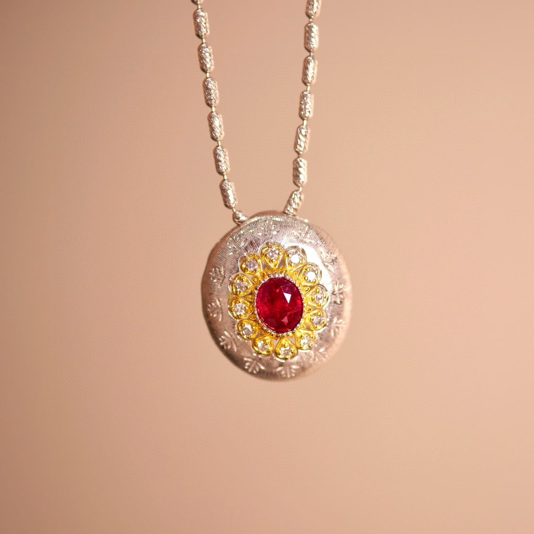 14k Gold 0.38 Ctw Natural Ruby & Diamond Pendant( Without Chain ) - 3